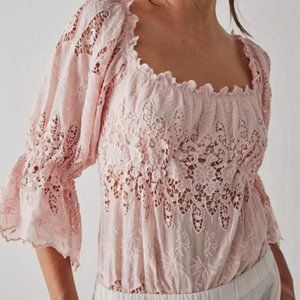 Intimately Free People Land of the free pink off shoulder lace bodysuit size M
